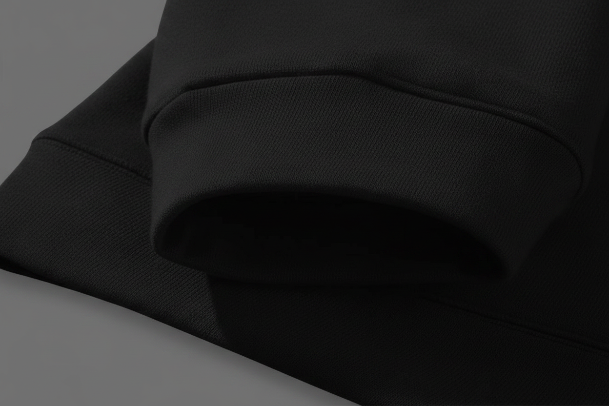 Black hoodie fabric detail