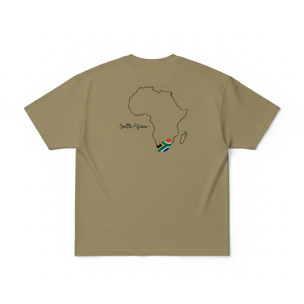 Khaki shirt back with South Africa art