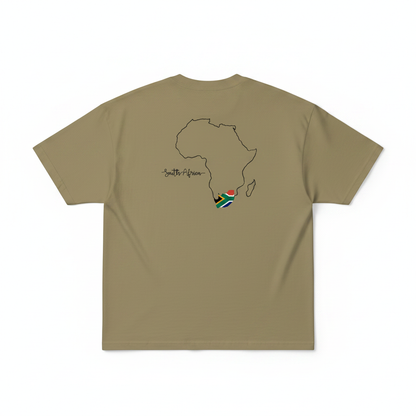 Khaki shirt back with South Africa art