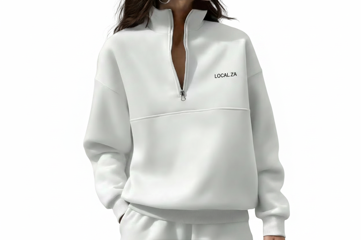 White Quarter-Zip Catalog Photo - White Background