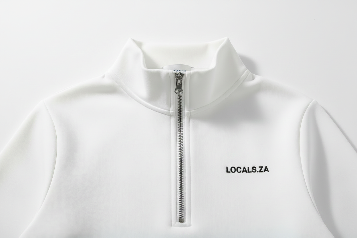 White Quarter-Zip with LOCALS.ZA Embroidery