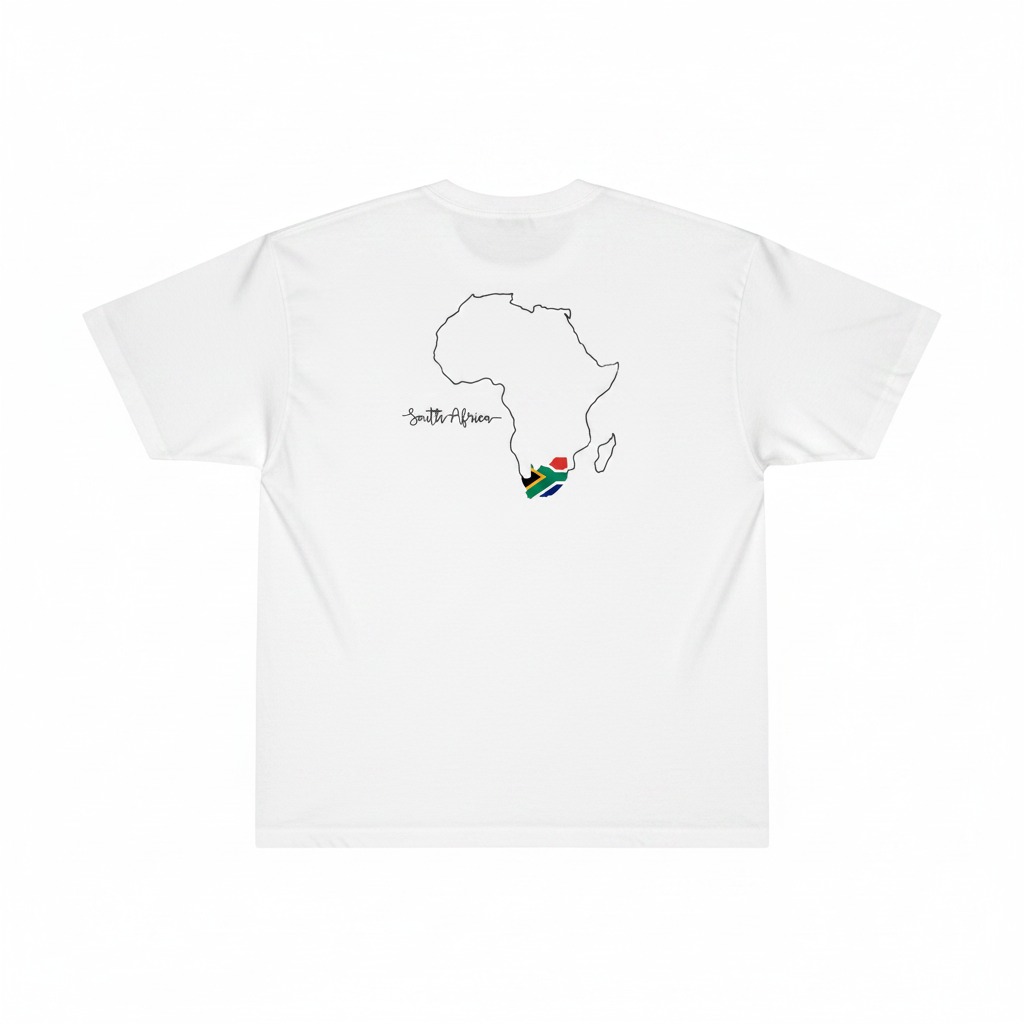 White shirt back with South Africa art