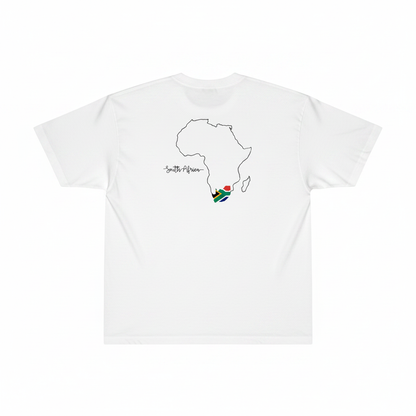 White shirt back with South Africa art